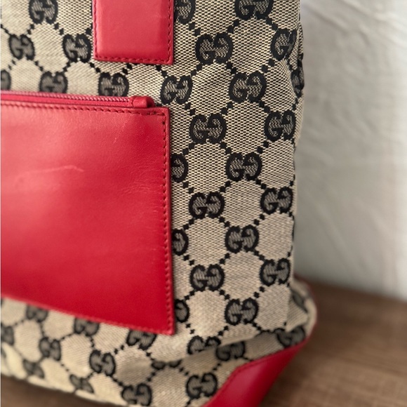 Gucci navy and red canvas and leather tote EUC - Picture 3 of 8